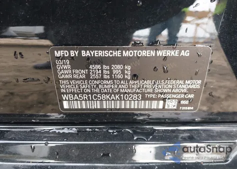 2019 BMW 330I from USA, damaged, VIN WBA5R1C58KAK10283